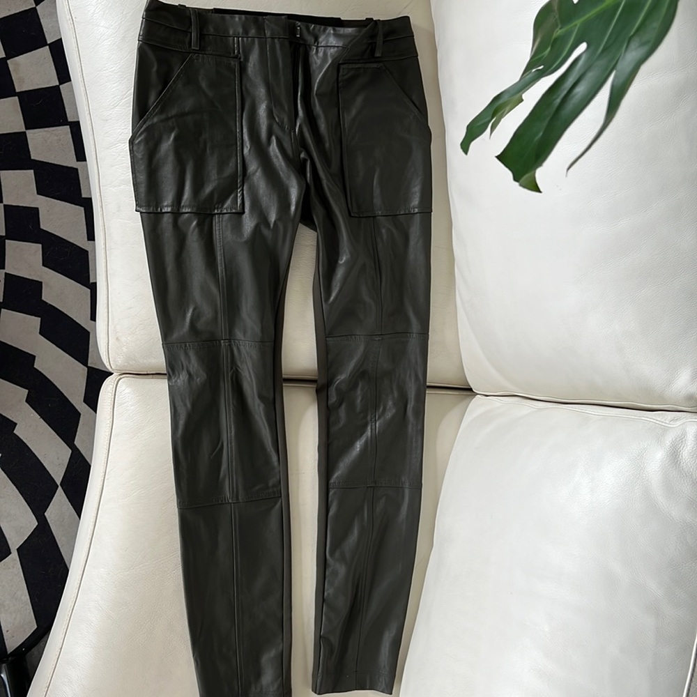 Faux leather deep olive stretchy pants